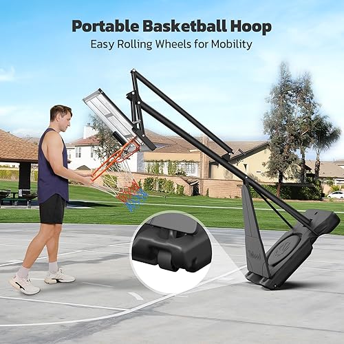 Miniatura 6 de Aro de baloncesto portátil para exteriores, tablero trasero de 4448 pulgadas, sistema de portería de baloncesto de 10 pies ajustable rápidamente con