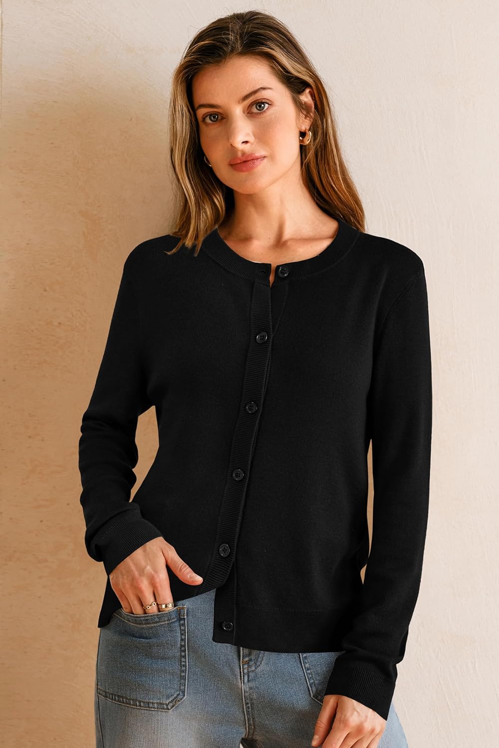 Arach&Cloz Women's Wool Blend Lightweight Spring Business Casual Cardigan Sweaters Tops - Image 4