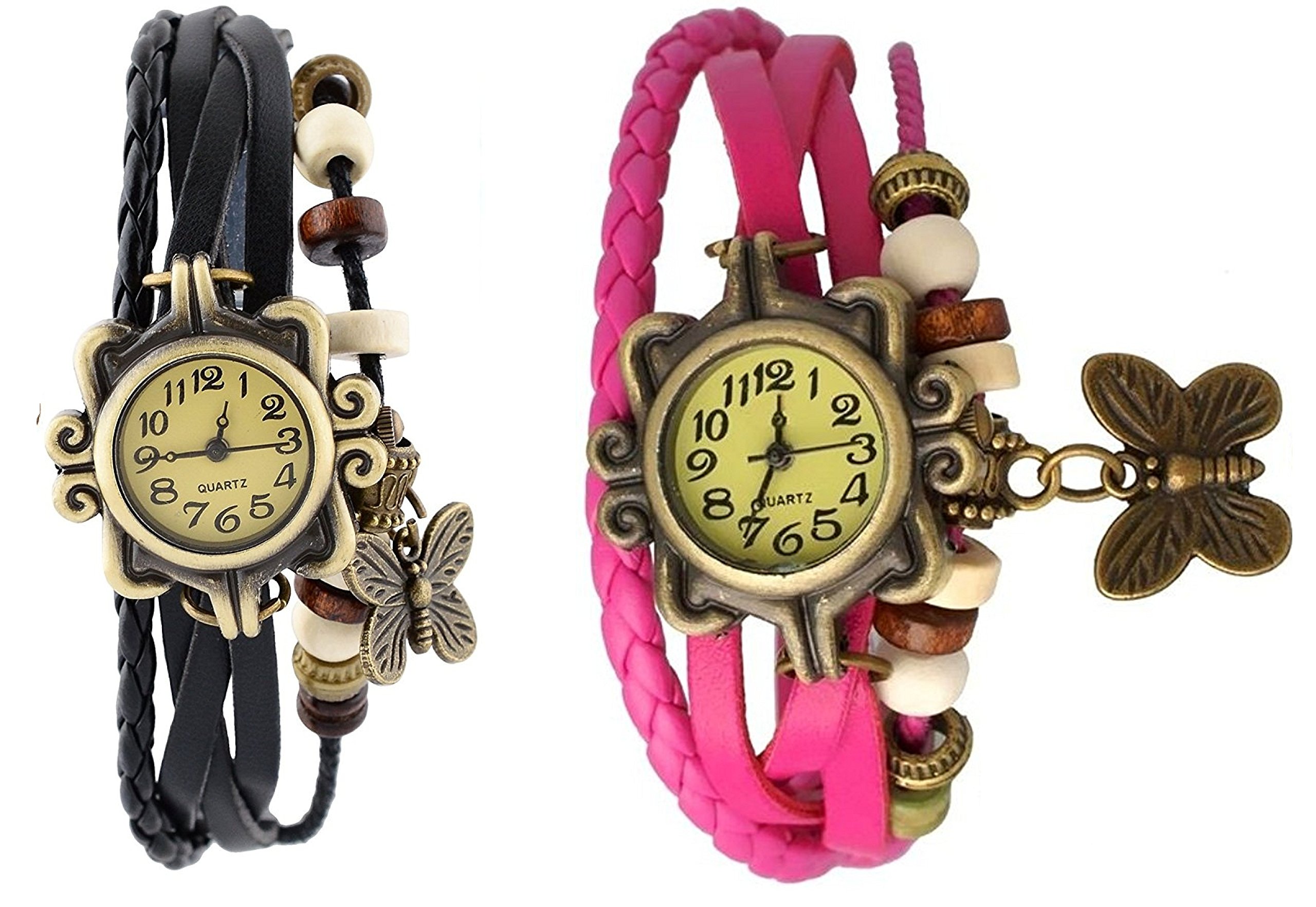 Pappi Haunt Set of 2 Vintage Leather Black & Pink Bracelet Butterfly Watch for Girls, Women - Combo Offer (B01C4Q7QAY) Amazon Price History, Amazon Price Tracker