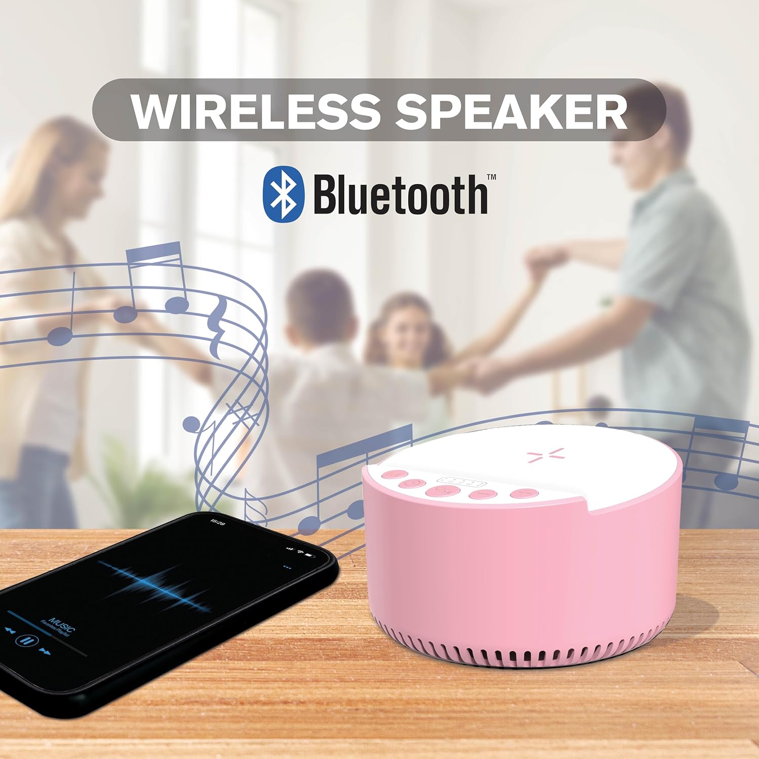 InnoVibe IVSP1597 Bluetooth Speaker playing music from a smartphone