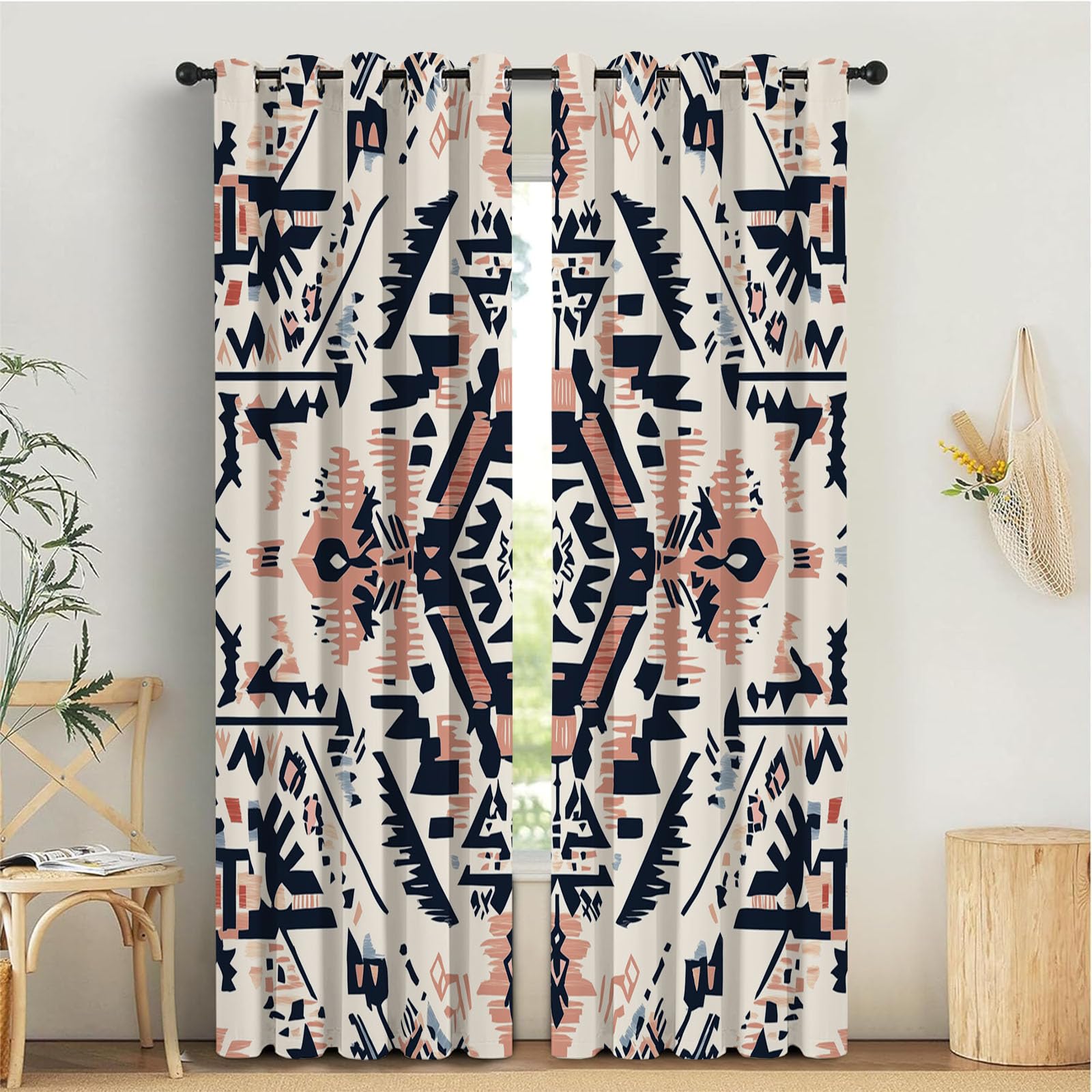 Opacas Cortinas Salon Modernas 2 Piezas 140 x 260 cm, Estilo Retro Étnico Cortinas Térmicas Aislantes Frío Calor y para Dormitorio, Salón y Cocina con Ojales