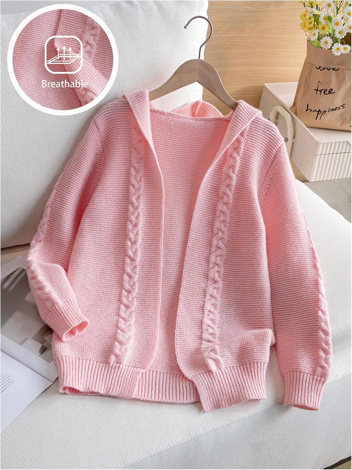 GORGLITTER Girl's Cable Knit Sweater Cardigan Long Sleeve Open Front Hooded Sweater Cute Fall Clothes - Image 5