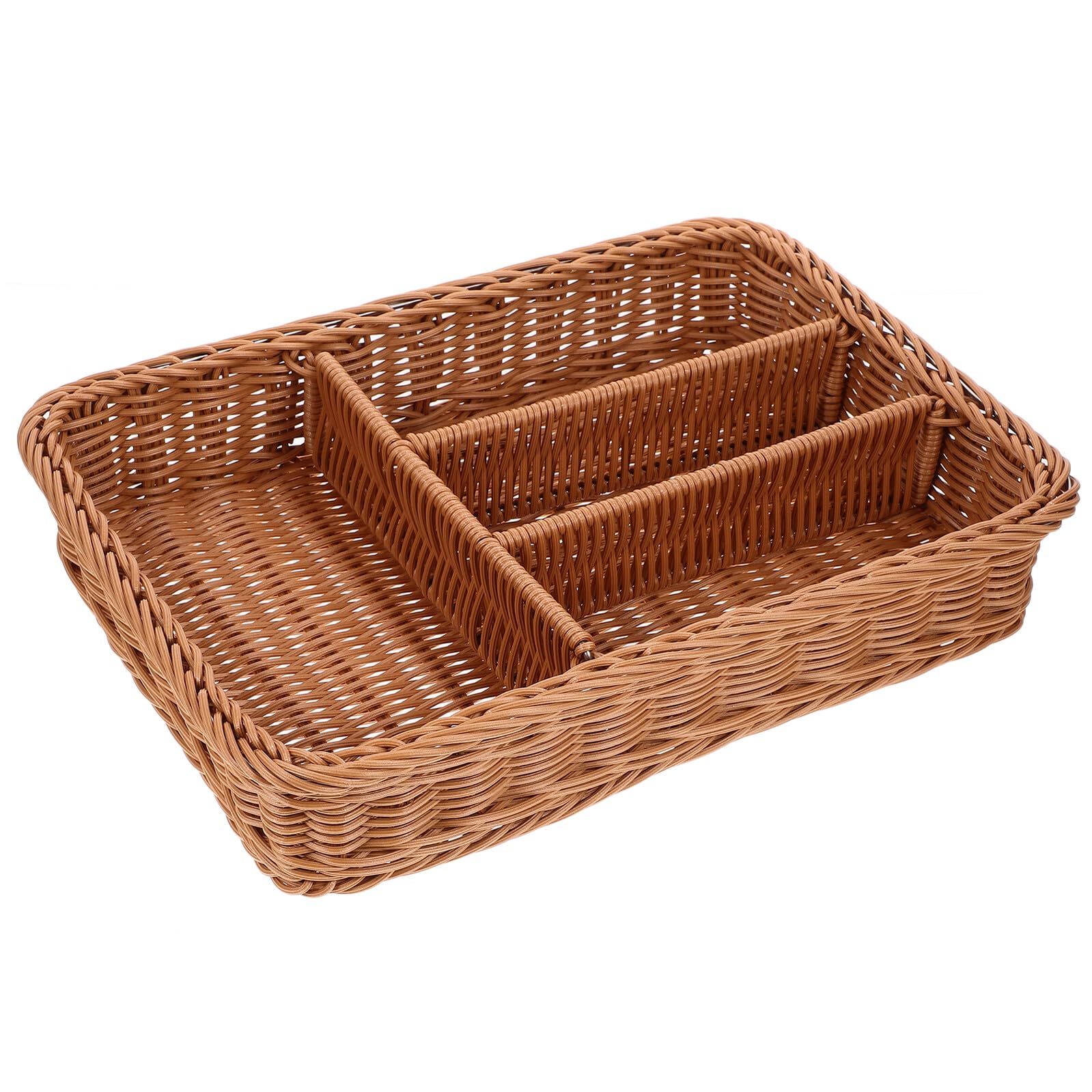Cesta Organizadora de Cubiertos con Compartimentos Malla Tejida Imitación Ratán Bandeja Resistente y Multiusos para Cocina y Baño