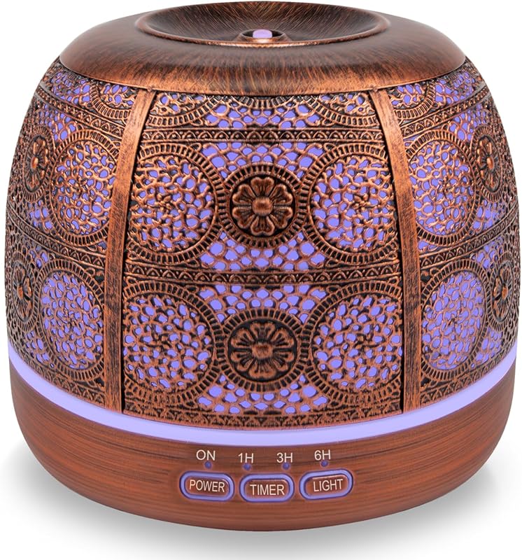 Difusor de aceites esenciales de 500 ml, difusor de aromaterapia para el hogar | Difusor de metal para habitación grande, Difusores ultrasónicos para aceites esenciales, Luces que cambian de color, Temporizador de niebla, Regalo para mujeres