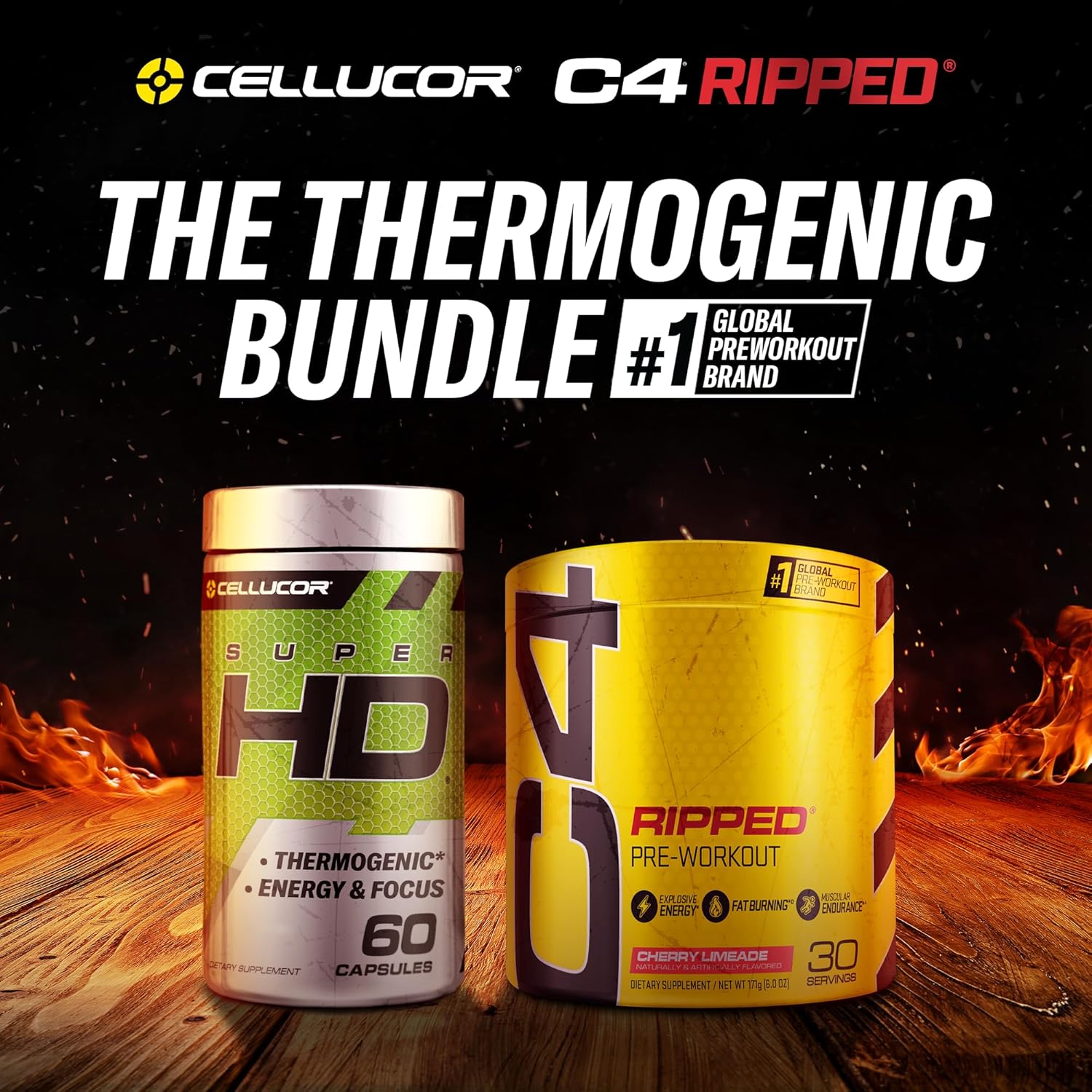 C4 Ripped & SuperHD, The Thermogenic Bundle, C4 Ripped Pre Workout Powder, Cherry Limeade 30 Servings + SuperHD with Capsimax and Green Tea Extract, 60 Servings