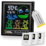 National Geographic 9070700 Estación meteorológica radiocontrolada con sensor exterior, estación meteorológica VA a color con 4 rangos de medición para interior o exterior, negra