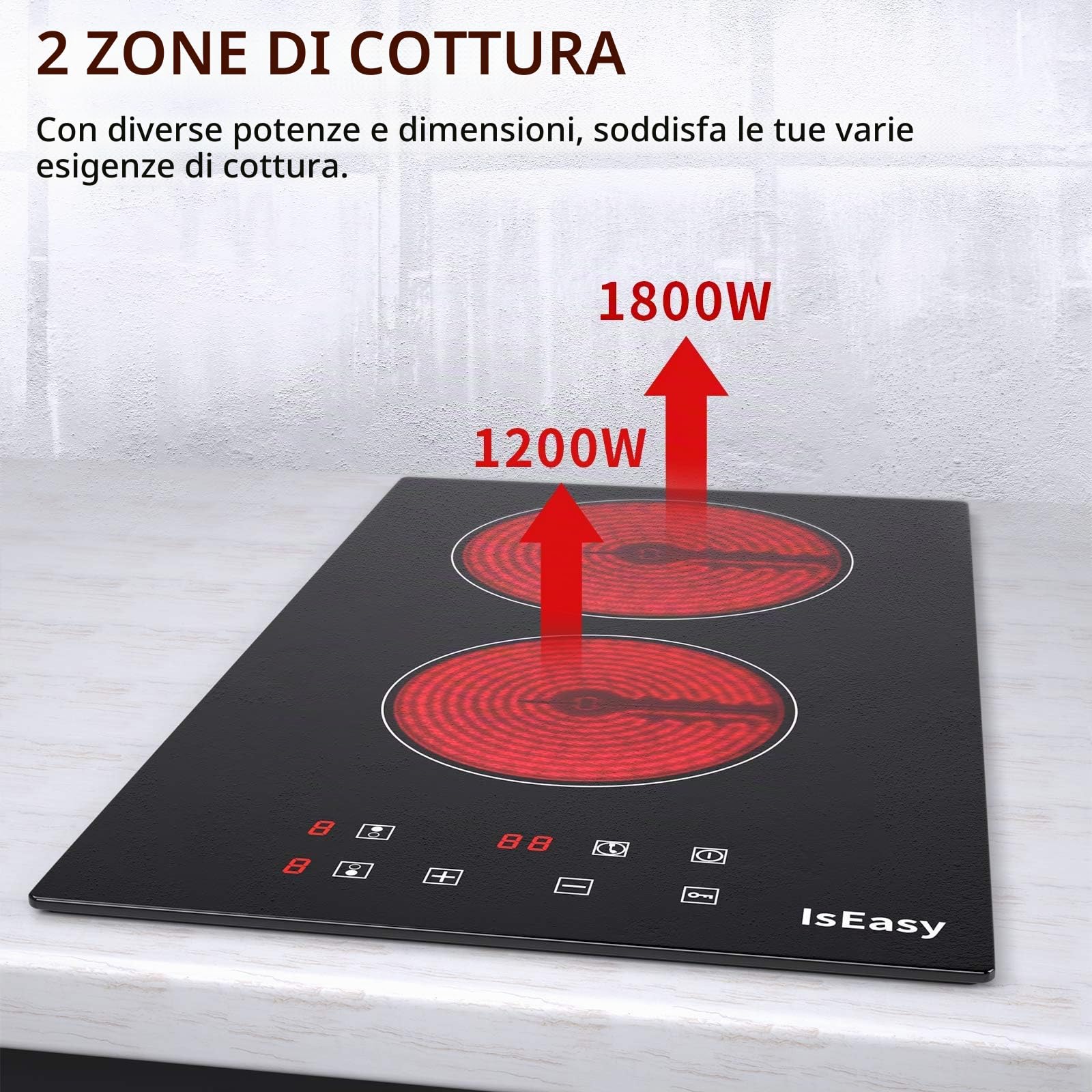 Doppia vetroceramica elettrica, doppia piastra di cottura in vetroceramica – (3000 W, 2 fuochi, da incasso, automatico, touch, timer, vetro-ceramica) – Doppia zona