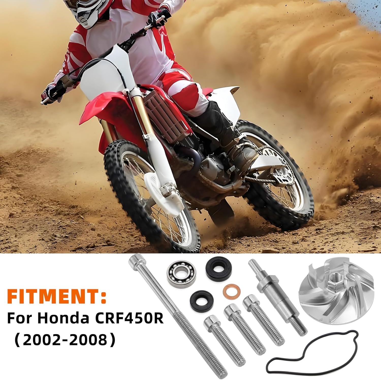 AUTOVIC Water Pump Gasket Seal Bearing Repair Kit Impeller Billet Shaft Complete Redo Kit Gasket Bearing Rebuild Set Replace for Honda CRF450R（2002-2008） Gasket Bearing Rebuild Set