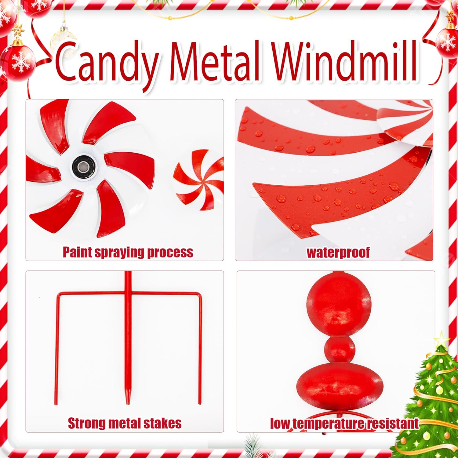 Red Candy Wind Spinner Christmas Outdoor Decorations,52 Inch Metal Wind Spinner Outdoor Decoration for Yard Art and Garden Lawn Ornaments，Outdoor Halloween Decorations Yard and Lawn Ornaments