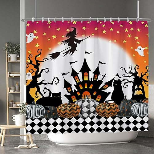 Miniatura 40 de Baocicco Juego de cortinas de ducha de fantasmas de Halloween, encantadores fantasmas de dibujos animados, divertidos trucos o tratos, cortinas de