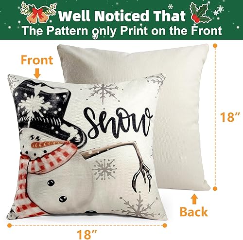 Miniatura 2 de Juego de 4 fundas de almohada de Navidad de 18 x 18 pulgadas, guantes de reno de muñeco de nieve de Navidad, fundas de almohada decorativas para