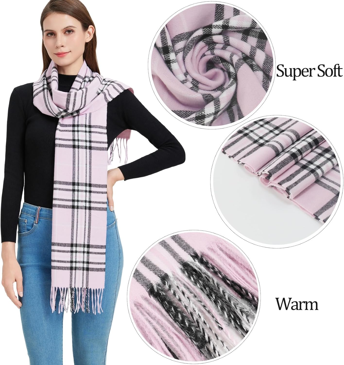 Plaid Scarf for Women and Men-Fall Winter Classic Tartan Checkered Plaid Scarves - Image 3