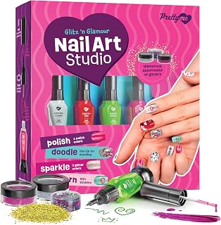 Pretty Me Nail Art Studio Kit for Girls 7-12 - Non-Toxic Polish, Glitter, Stickers, Gems - Safe Birthday Gift Idea