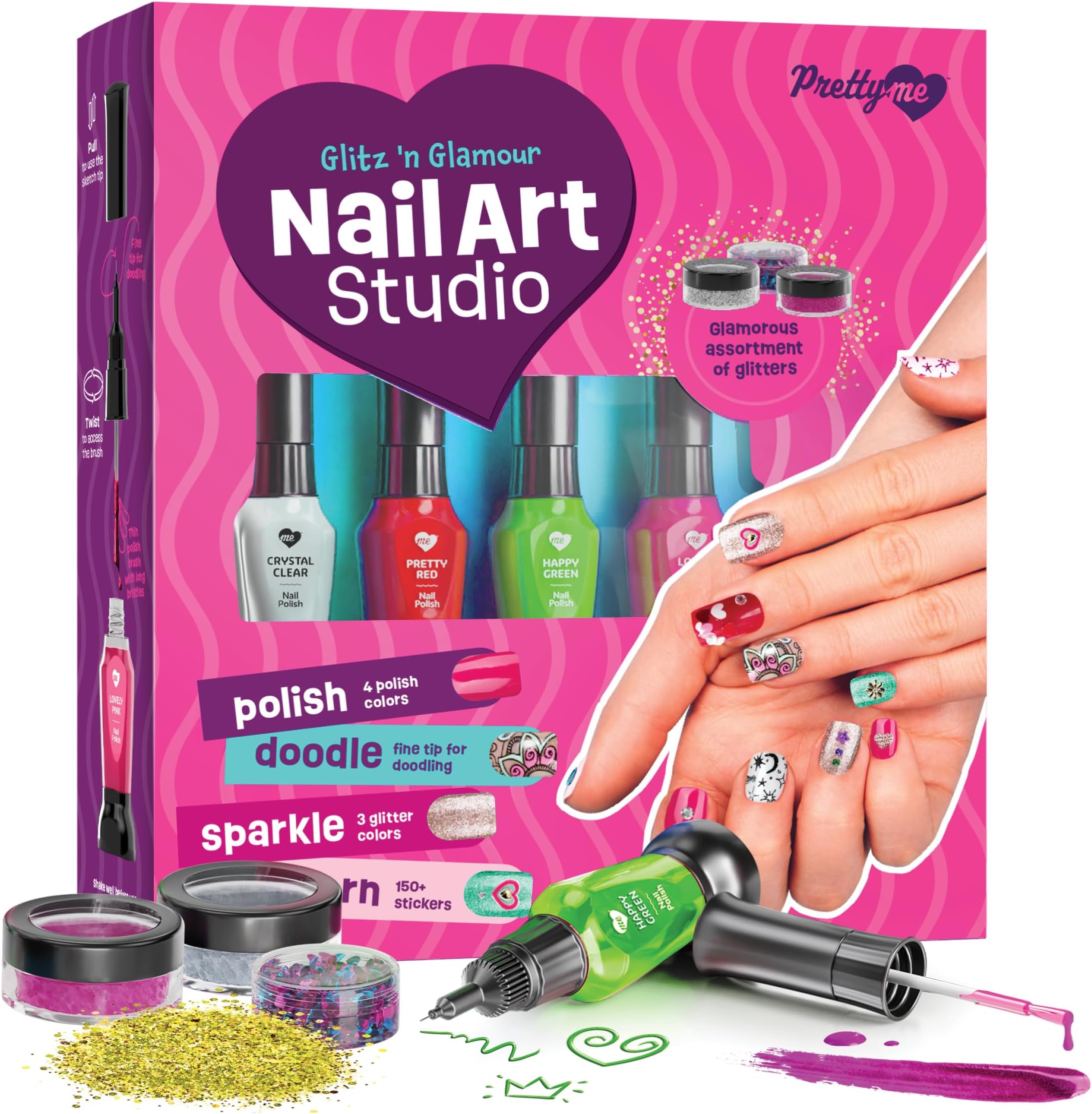 Nail Art Studio for Girls - Birthday Gift - Nail Polish Kit for Kids Ages 7-12 Years Old - Girl Gifts Ideas - Gift Set - Girly Stuff - Polish, Pens, Glitter, Stickers, Gems, Filer - 8 9 10 11 12 Year