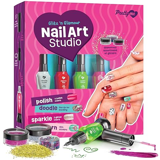 Nail Art Studio for Girls - Nail Polish Kit for Kids Ages 7-12 Years Old - Girl Gifts Ideas - Girls Nails Gift Set - Cool Girly Stuff - Polish, Pens, Glitter, Stickers, Gems, Filer - 8 9 10 11 12 Year