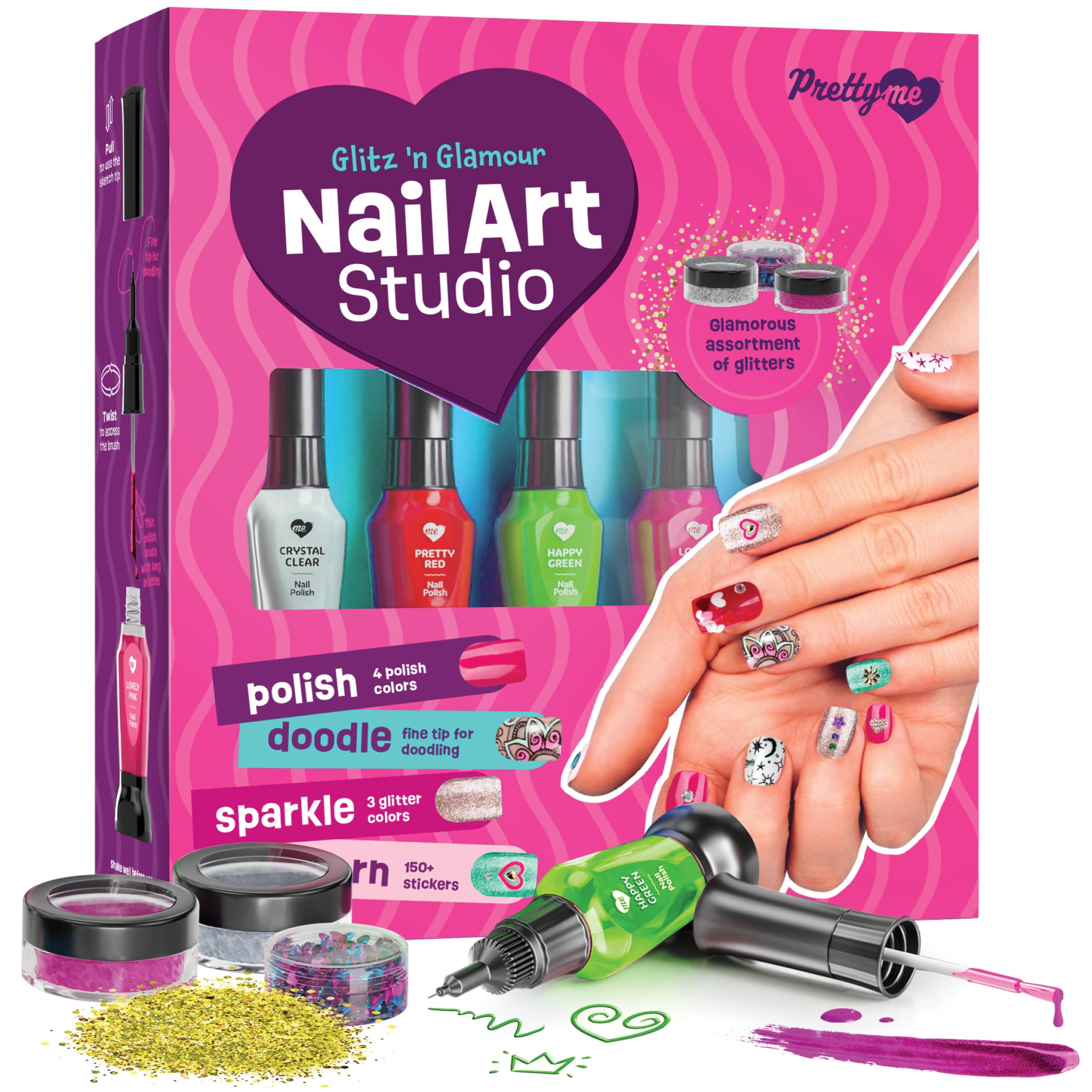 Nail Art Studio for Girls - Birthday Gift - Nail Polish Kit for Kids Ages 7-12 Years Old - Girl Gifts Ideas - Gift Set - Girly Stuff - Polish, Pens, Glitter, Stickers, Gems, Filer - 8 9 10 11 12 Year