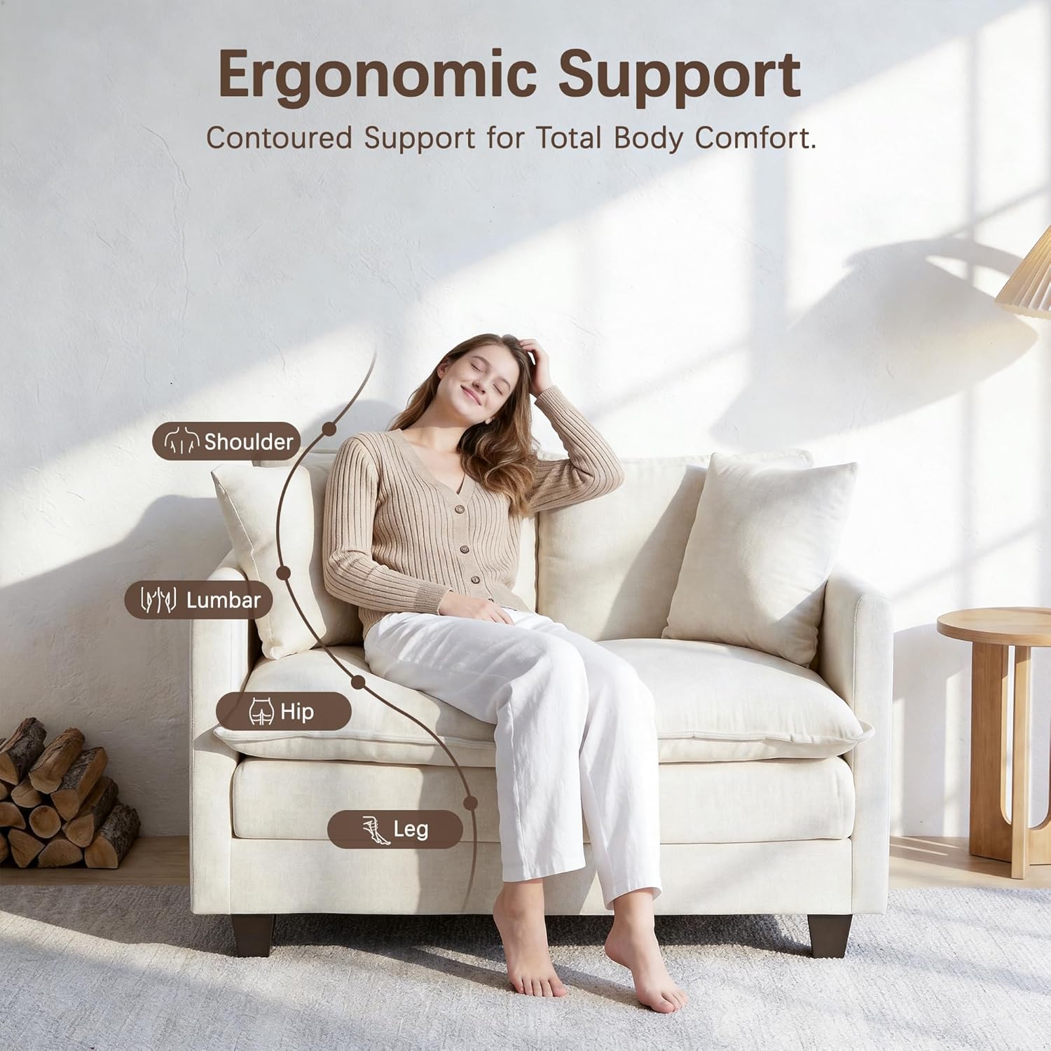 Loveseat Sofa, 52''Modern Cloud Sofa Couch with 27" Deep Seat & 2 Pillows, Comfy Chenille Small Couch for Small Spaces, Apartment, Studio, Bedroom, Living Room (Beige, Loveseat) | 27" Deep Seat, 2 Pillows, Chenille, Small Spaces, Apartment, Studio
