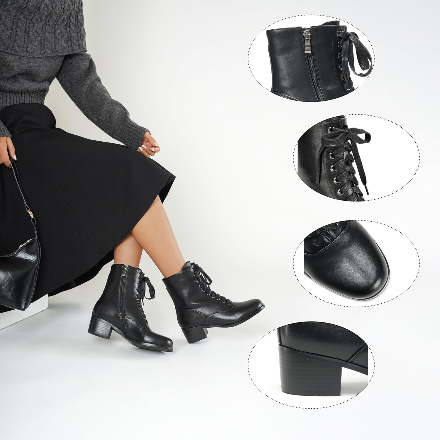 Women's Victorian Boots Vintage Lace Up Boots For Women Short Ankle Booties Side Zipper Round Toe Chunky Heel - Image 6