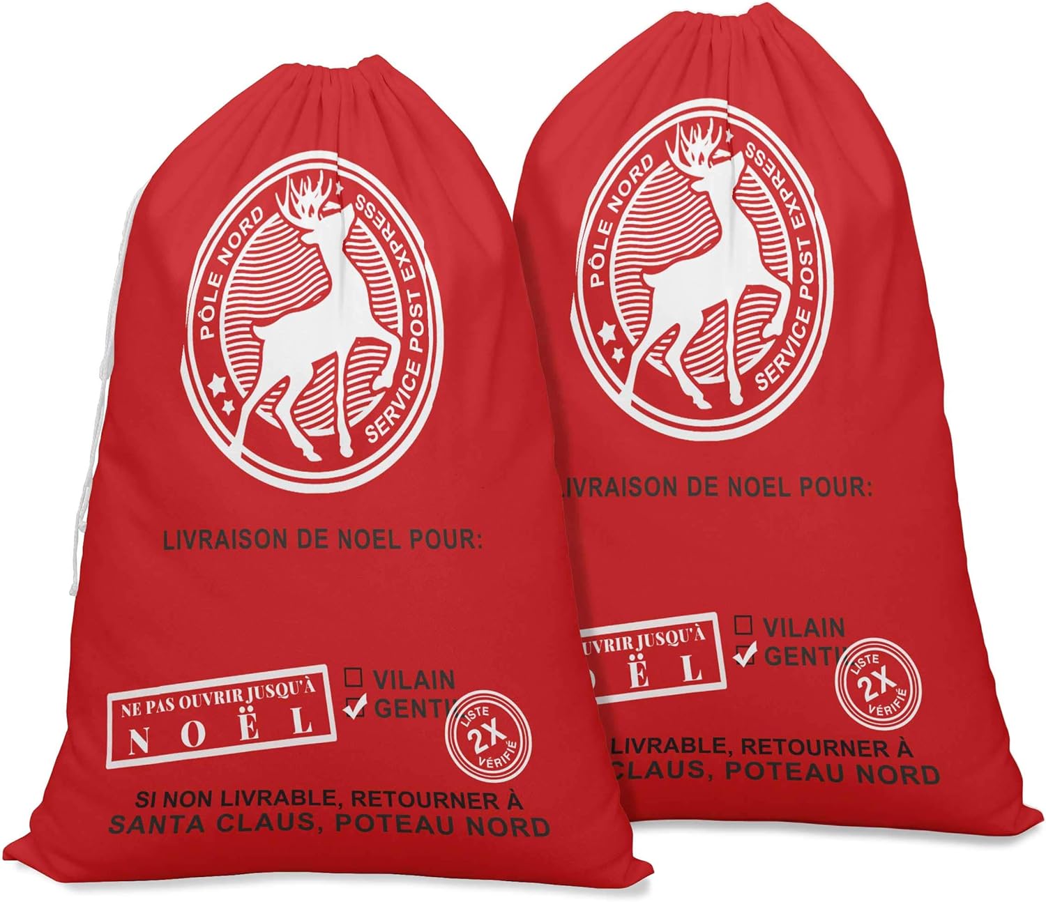Printtoo Pack of 2 Drawstring Special Delivery Extra Large Size Christmas Sack Re-Usable Xmas Present Storage 27x20 Inch