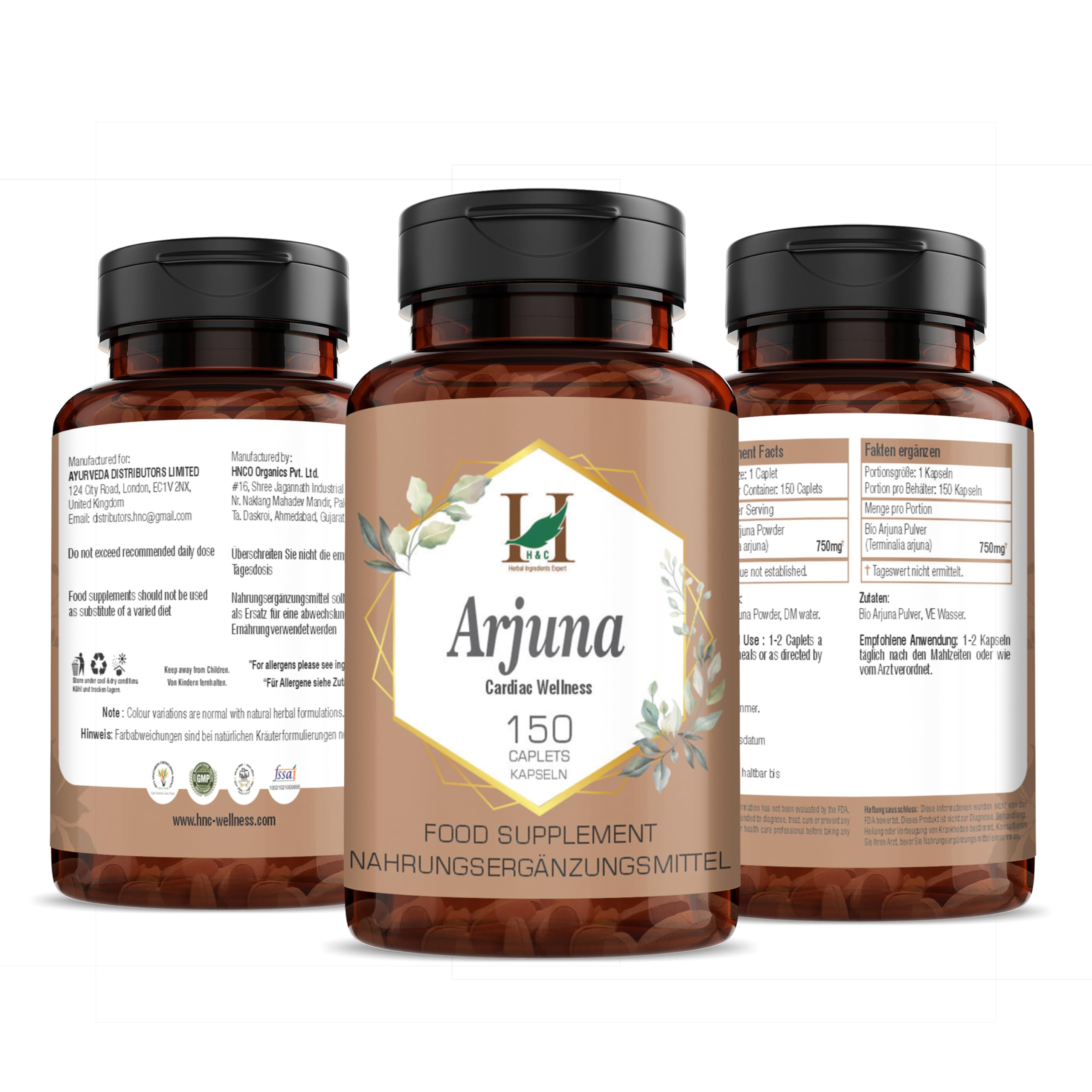 H&C Arjuna Tabletten (Terminalia arjuna) – 750 mg, 150 Stück | für gesundes Herz (750 mg)