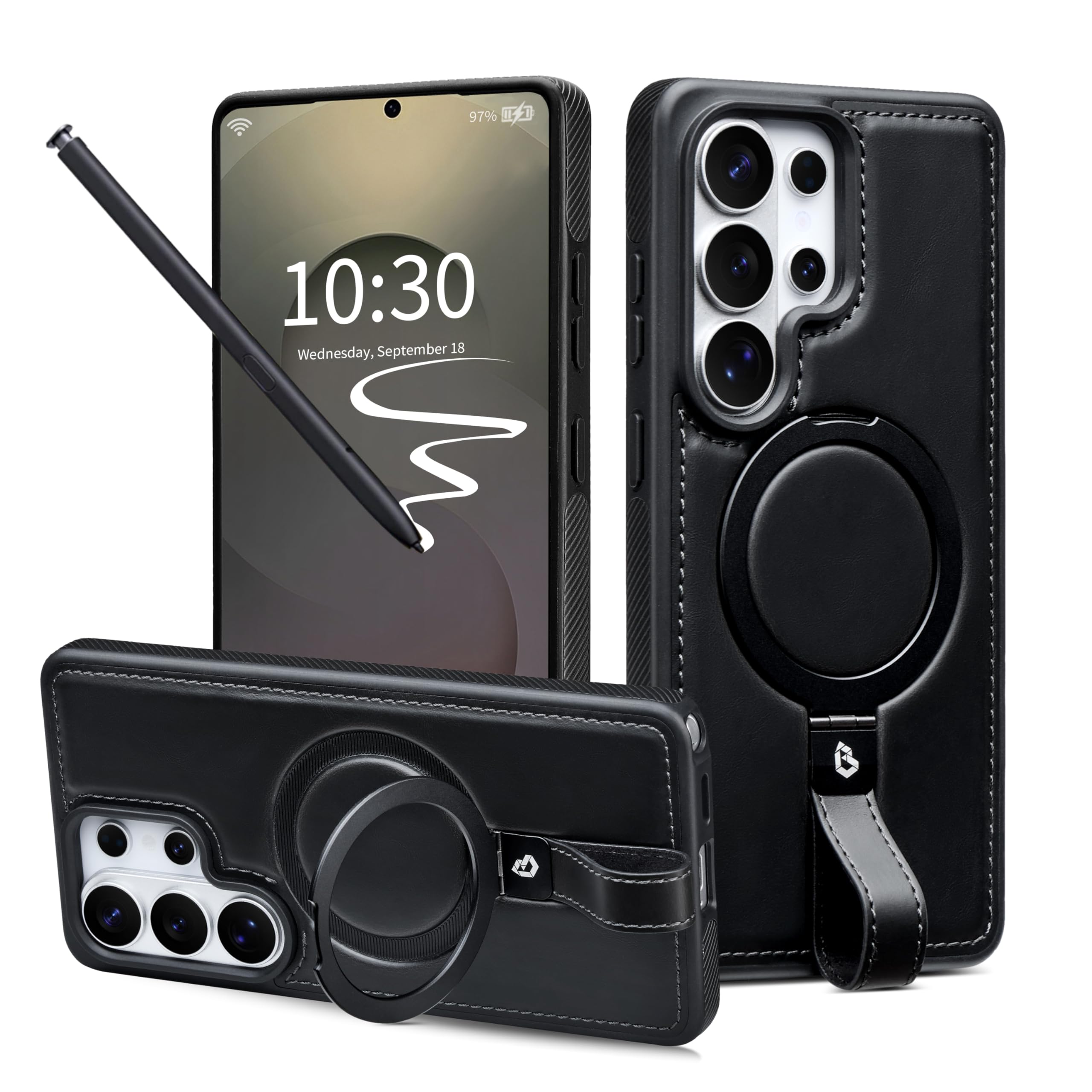 Butaiga for Samsung Galaxy S26 Ultra Case Leather with Stand, Black