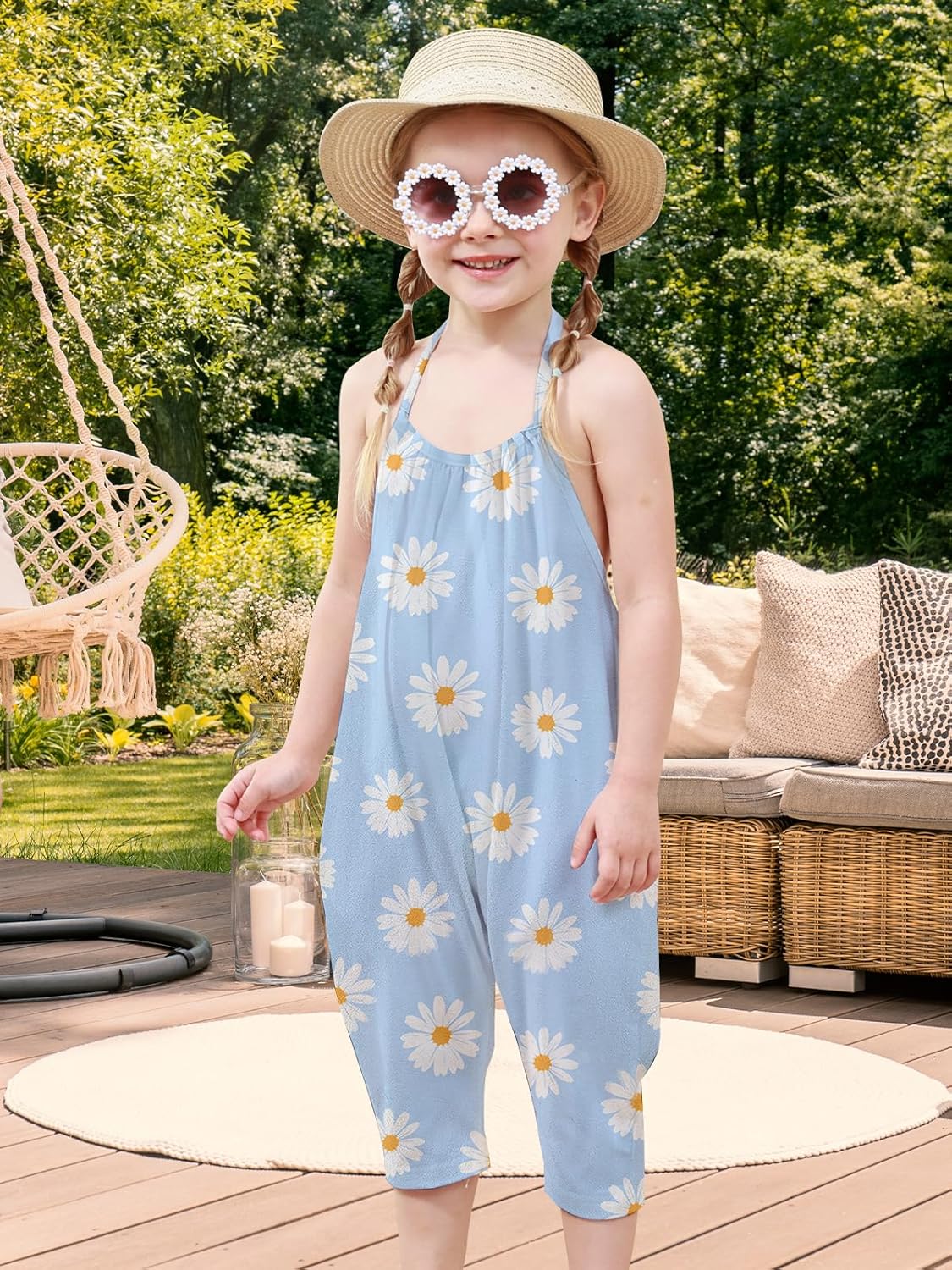 RAISEVERN Toddler Girls Halter Backless Romper Baby Kid Jumpsuit Pants Clothes with Pocket Size 1-6 T - Image 5