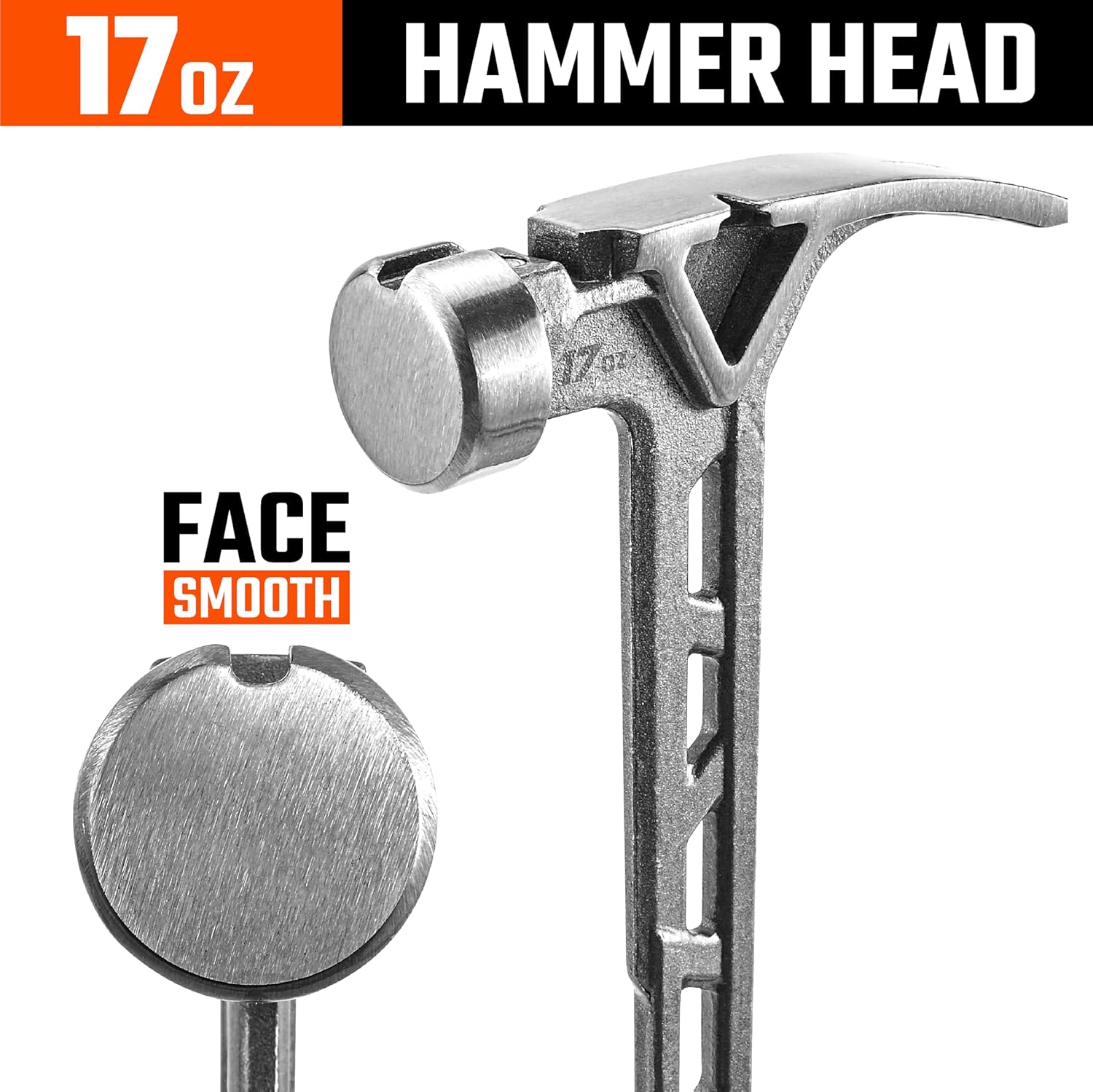 VANQUISH Framing Hammer 17oz One Piece Forged Straight Claw Hammer with Smooth Face & Shock Reduction Grip, Claw Hammer with Magnetic Nail Holder Side Nail Puller, 0628