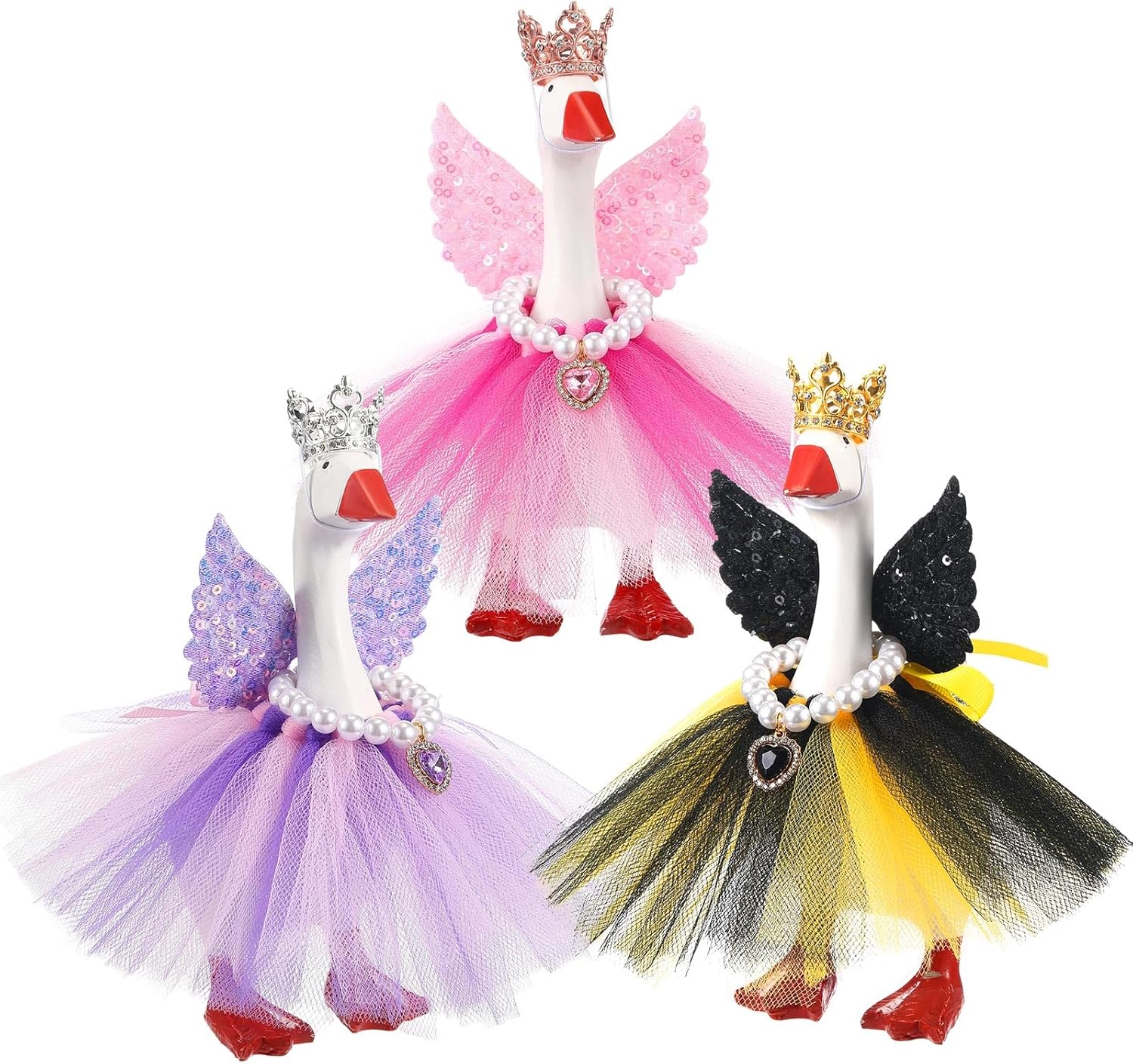 7 Inch Mini Desk Goose Outfits with Tutu Tiara Crown Necklace Wing Goose Princess Costumes for Goose Statue