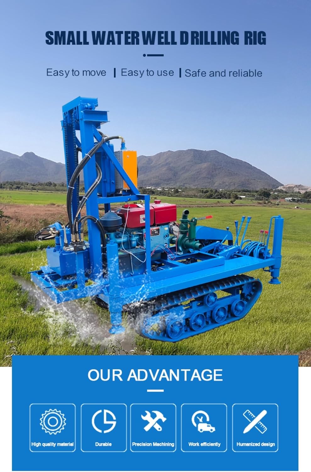 Small Crawler Water Well Drilling Rig Portable Hydraulic Borehole Rig Compact Hydraulic Borehole Machine for Field Exploration, Farm Irrigation & Rural Projects