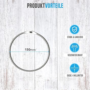 HOHAGE Goods Ring & Key Ring Large 150 mm Diameter (Pack of 5) - Versatile Metal Ring with Easy Closure - Durable Metal Rings for Opening for Versatile Uses