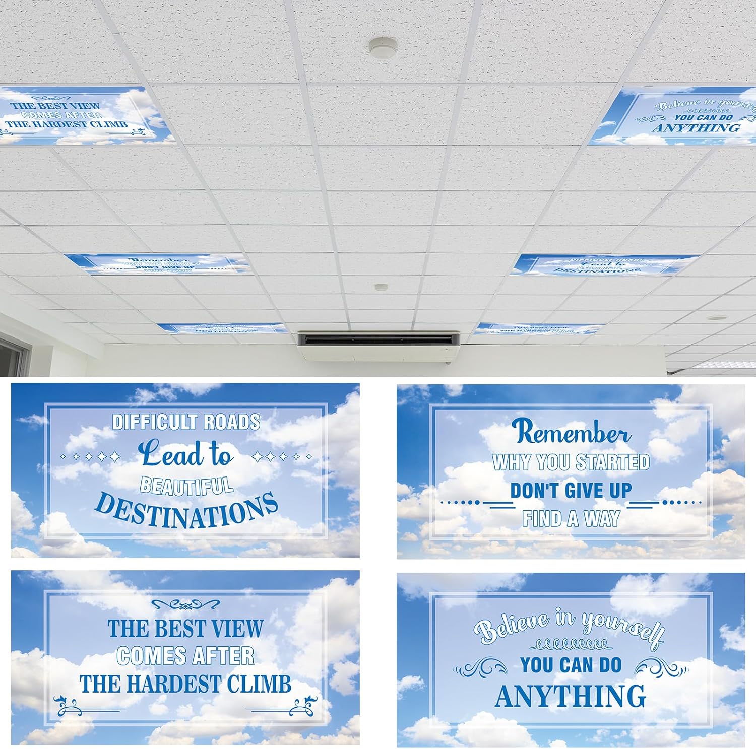 VIHOSE 4 Pcs Fluorescent Light Covers for Ceiling Lights 4 x 2 ft Motivational Magnetic Light Covers Inspirational Classroom Filters for Classroom Office Home Kitchen(Cloud)