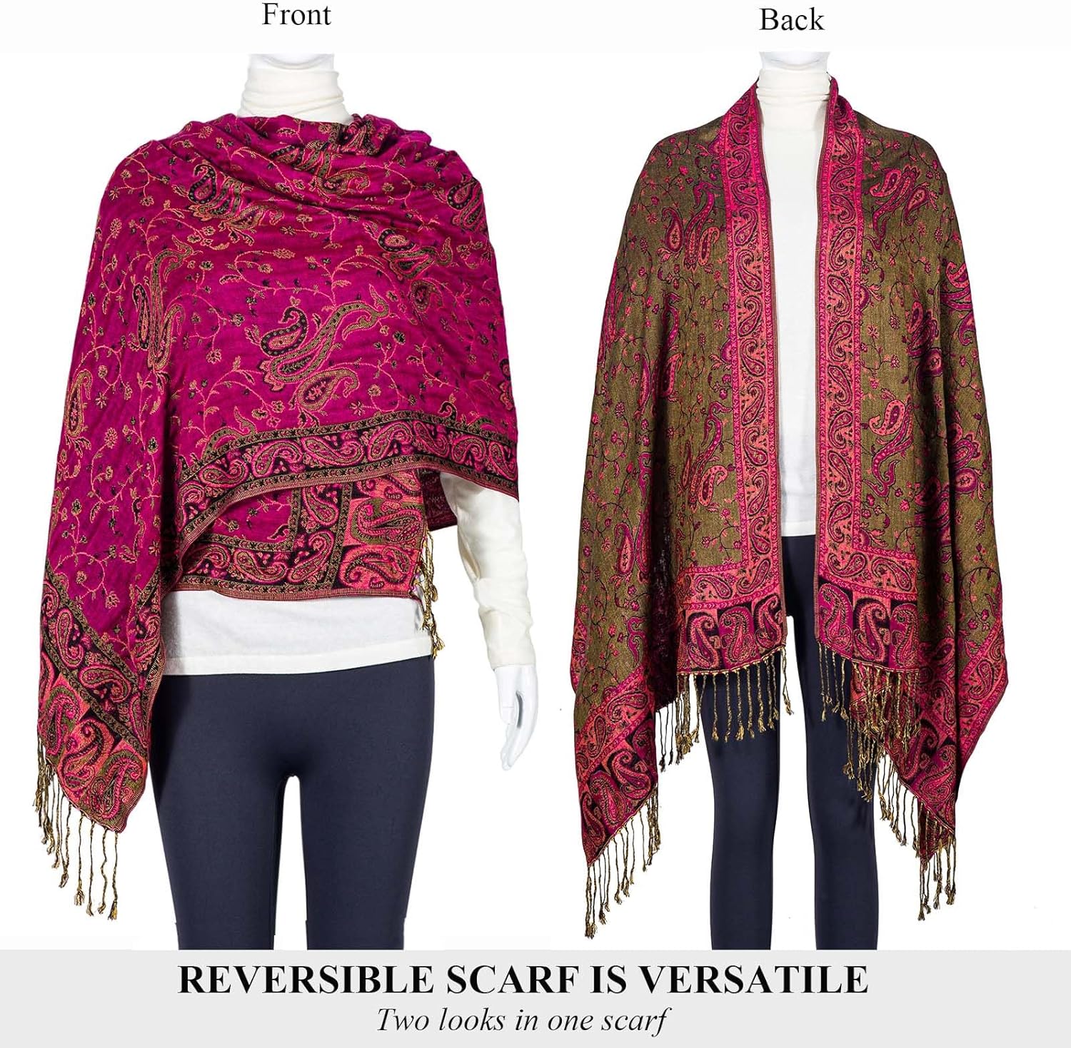 Pashmina Feel Shawls Wraps Rave Scarf for Women Soft Silky Reversible Men Scarves Hijab - Image 5