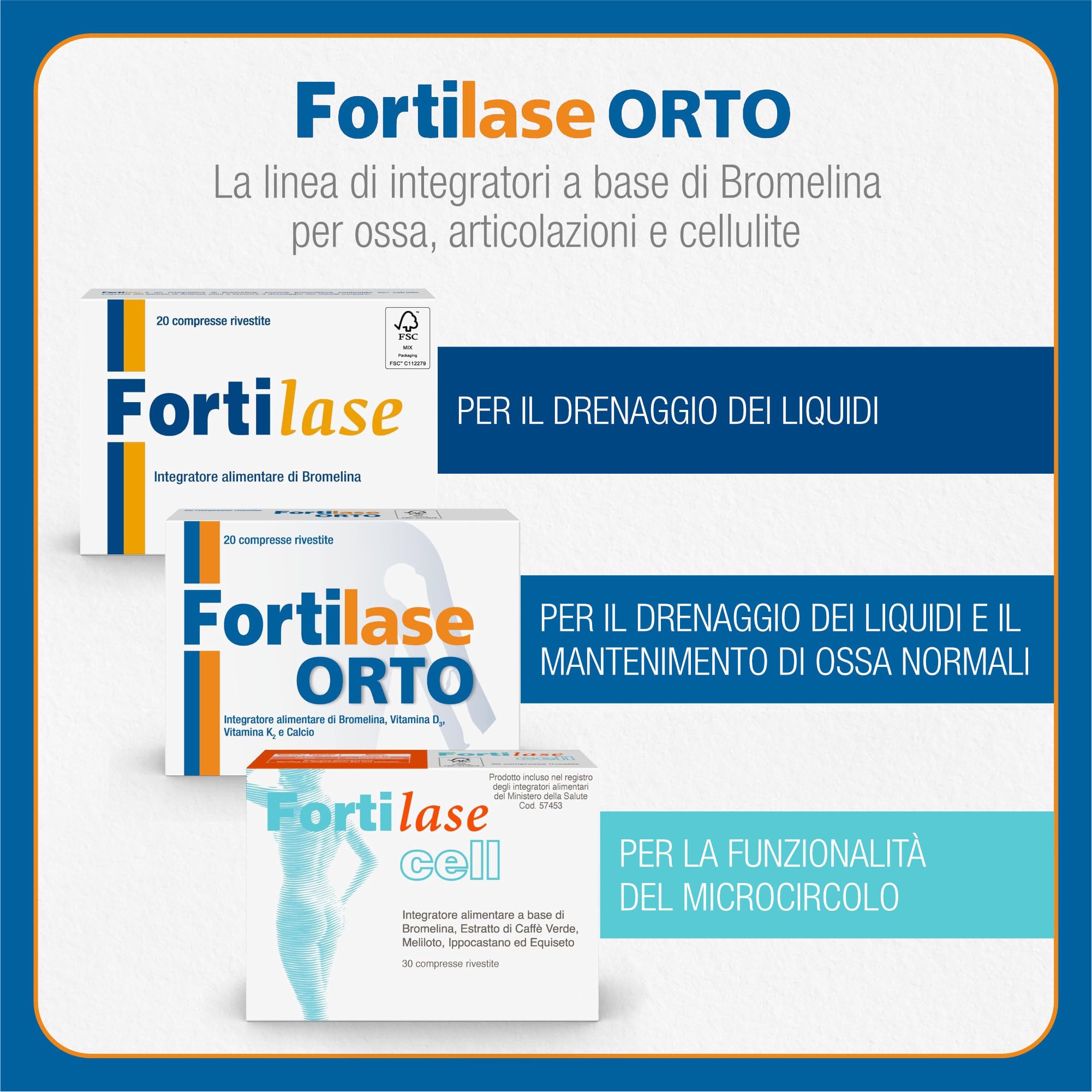 Fortilase Orto, 20 Compresse, Integratore Alimentare di Bromelina, Vitamina D3, Vitamina K2 e Calcio, Supporta il Sistema Osseo e Articolare
