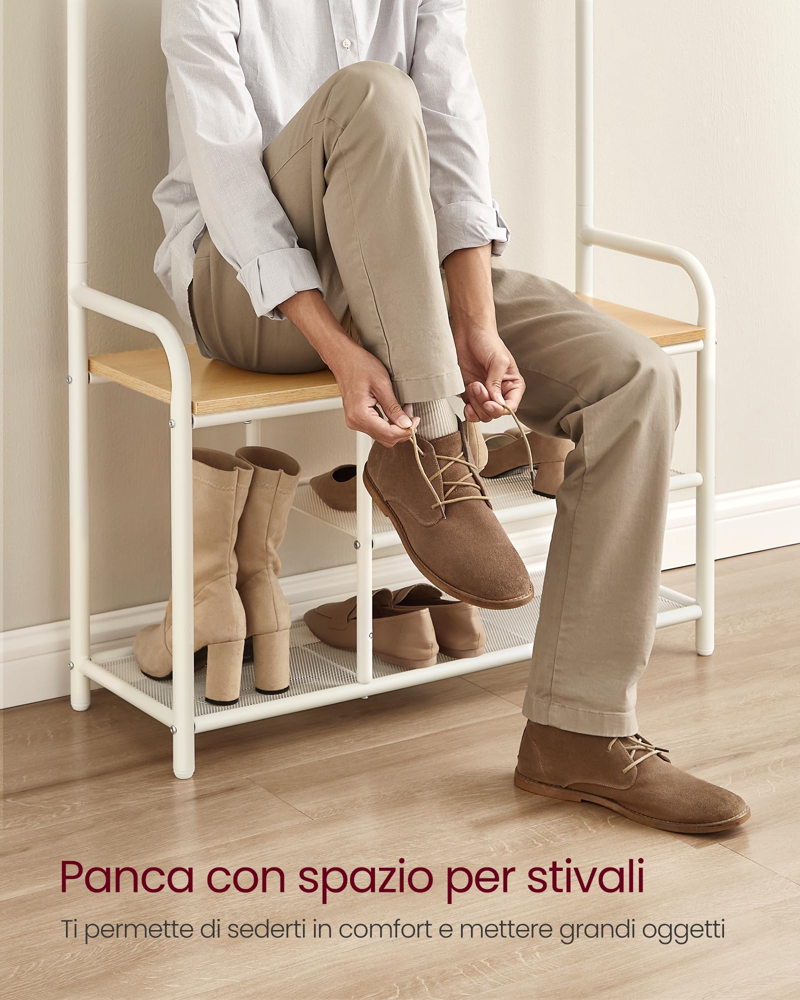 VASAGLE Appendiabiti con Scarpiera, Mobile Ingresso con 9 Ganci Rimovibili