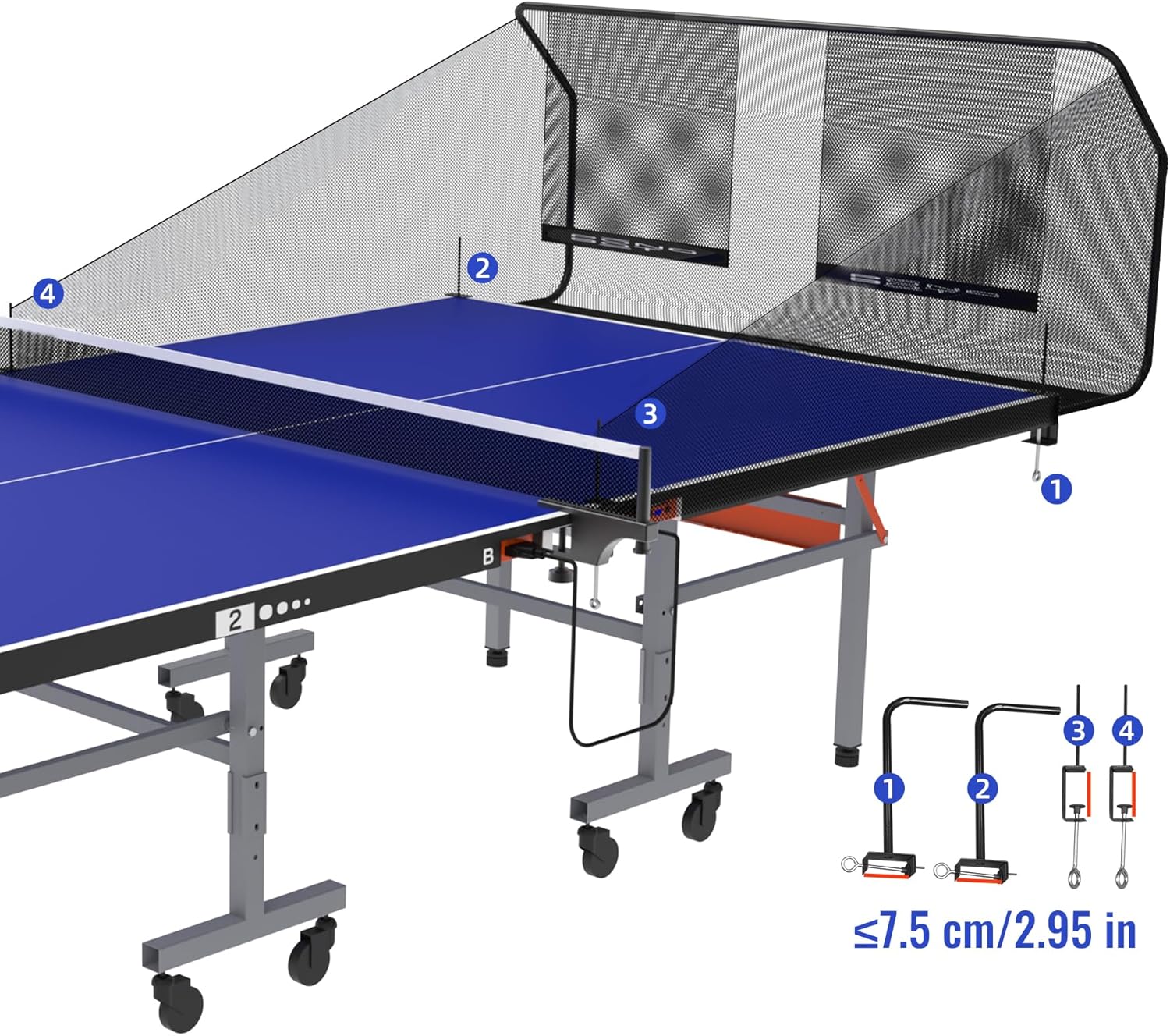 PONGBOT Table Tennis Ball Catch Net, Ping-Pong Ball Recycling Net, Durable Ball Collector for Solo Training, for Tables with Sides Under 3 Inches