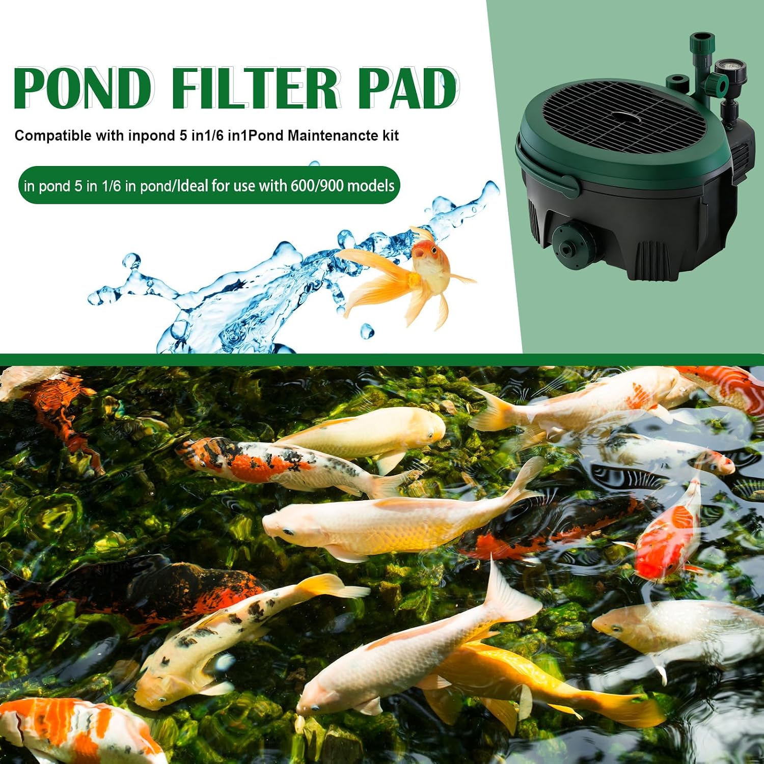 Nuanchu 2 Set Pond Filter Kits Foam Replacement Set Polymer Wool Filter Pads Fits Inpond 5-in-1 600-gallon and Inpond 6-in-1 900-gallon for Outdoor Fish Pond Maintenance