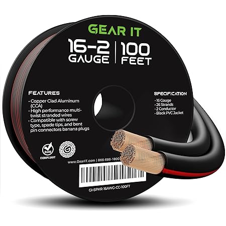 GearIT Pro 16 AWG Gauge Speaker Wire Cable, 100-Feet (30.48 Meters), Black