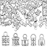 Xinjoduz 100 PCS Cord End Caps for Jewelry Making, Antique Silver Alloy Crimp Beads End Caps Terminator Ended Tube Tips with Lobster Clasps Jump Rings for DIY Crafts Bracelets & Necklaces (5 Styles)
