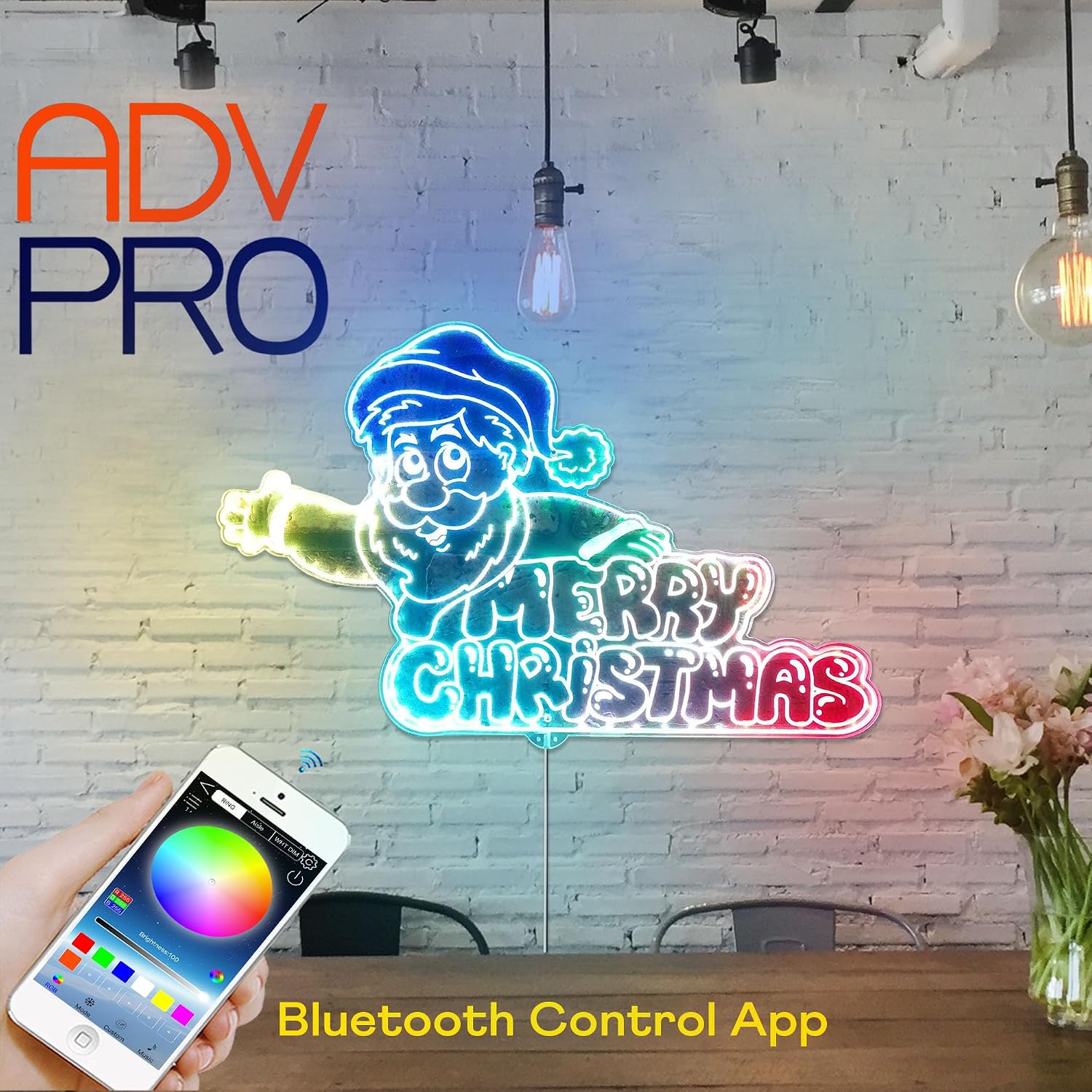 ADVPRO Santa Claus Merry Christmas RGB Dynamic Glam LED Sign - Cut-to-Edge Shape - Smart 3D Decoration - Multicolor Signage st06s43-fnd-i0064-c