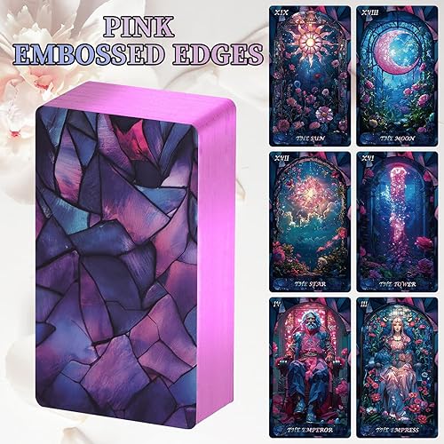 Miniatura 3 de Cartas de tarot de amor con libro guía para principiantes, original y único, tarot rosa, baraja Oracle con bonito borde de lámina dorada,