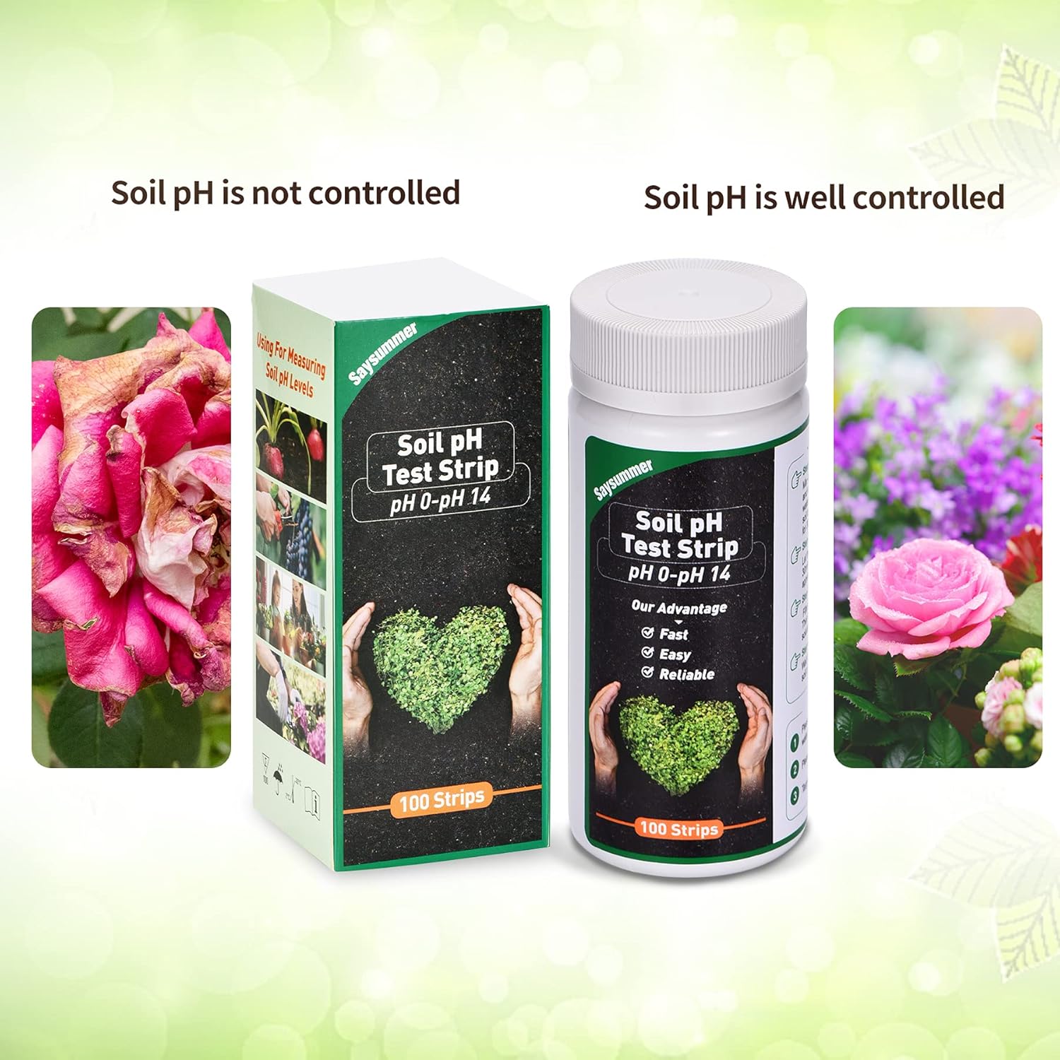 SaySummer Soil pH Test Strips 100 PCS, 0-14 Full Range Soil Testing Kit Testing for Indoor & Outdoor Plants, Home, Farm, Lawn Soil pH Test Kit (100PCS) : Patio, Lawn & Garden