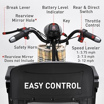 Folding Mobility Scooter for Adults with Seat, 4 Wheel 300 lbs Weight Capacity Orange Folding Scooter, Powered Scooter with LED Headlights, Basket, Charger Included for Elders