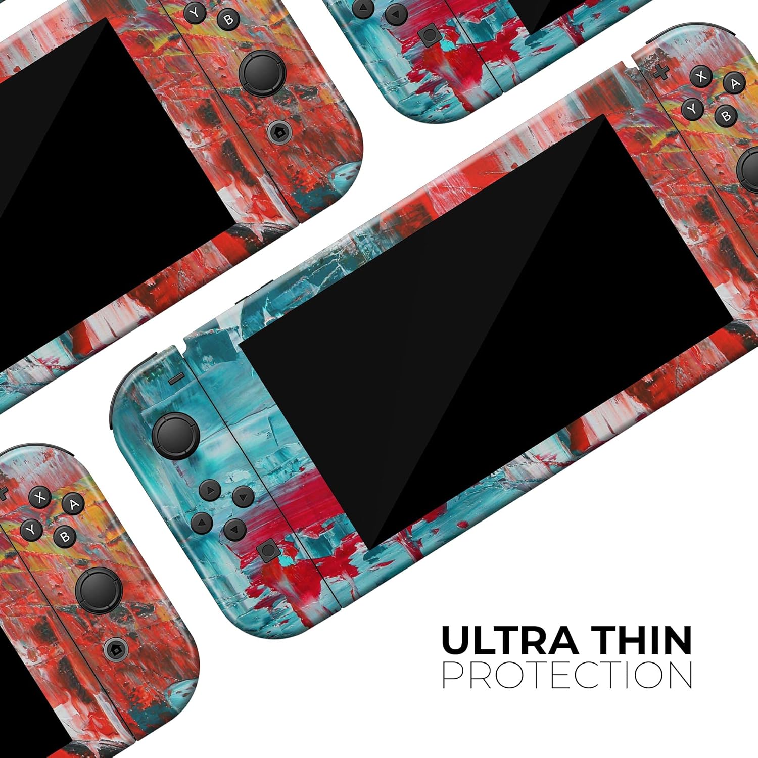 Design Skinz - Compatible with Nintendo Switch Console + Joy-Con - Skin Decal Protective Scratch-Resistant Removable Vinyl Wrap Cover - Red and Blue Abstract Oil Painting