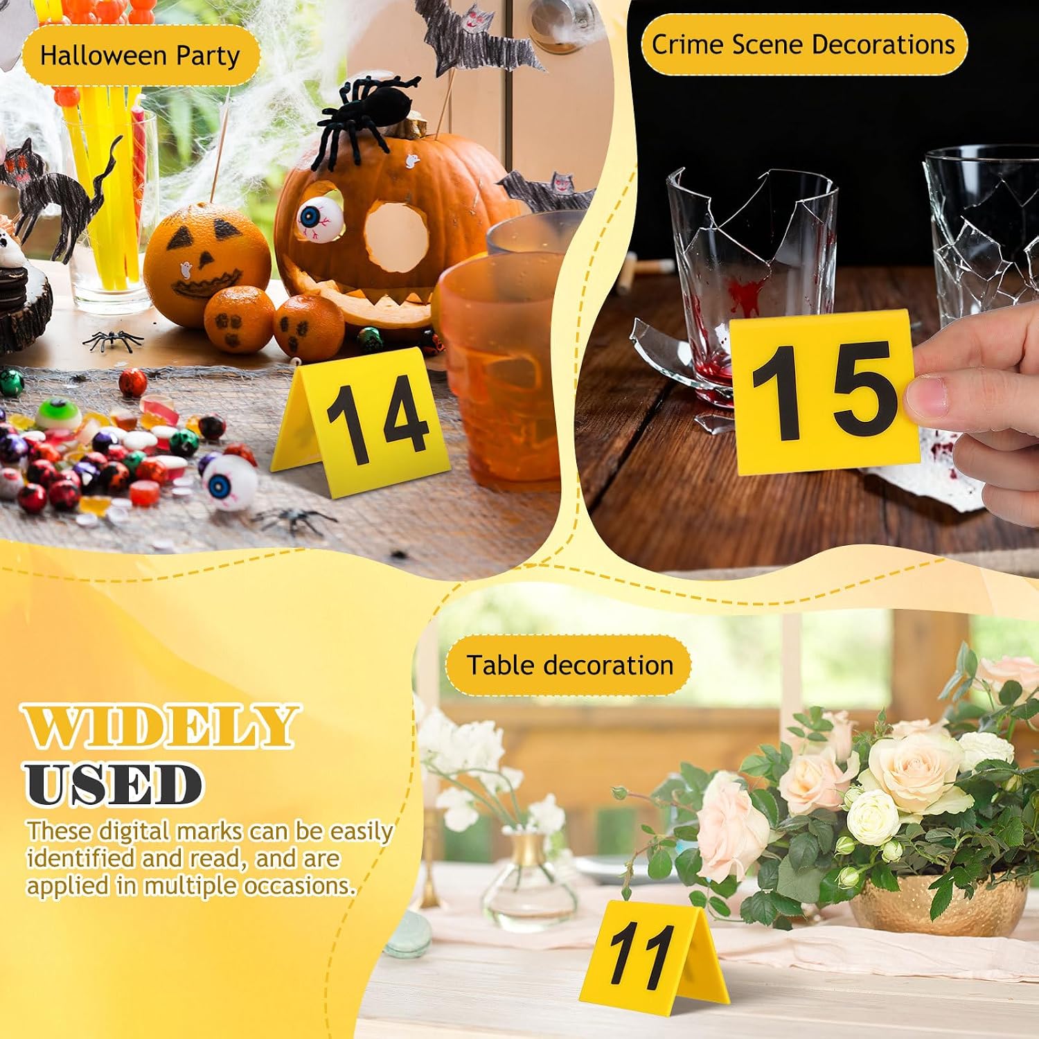 Sosoport 15 Pcs Evidence Markers 1-15 Acrylic Table Numbers Double-sided Number Signs for Restaurant Seating Banquets Home Use