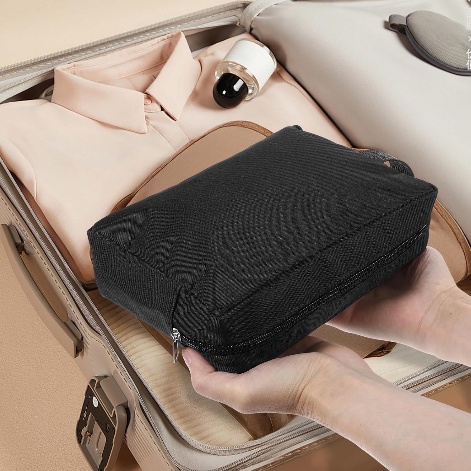 12 Pcs 8.6 x 6.3 x 2.7 inch Black Travel Toiletry Bags Bulk for Women Men Large Water Resistant Shaving Bags Hanging Cosmetic Bag with Handle and Divider Storage Travel Pouch Case - Image 6