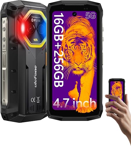 Ulefone Armor Mini 20T Pro 5G Rugged Phone, Thermal Imaging 50MP Main Camera, 16GB+256GB MTK Dimensity 6300, 6200mAh(33W), 4.7" HD+ Corning Gorilla Screen, Waterproof, Versatile LED Light, Android 14