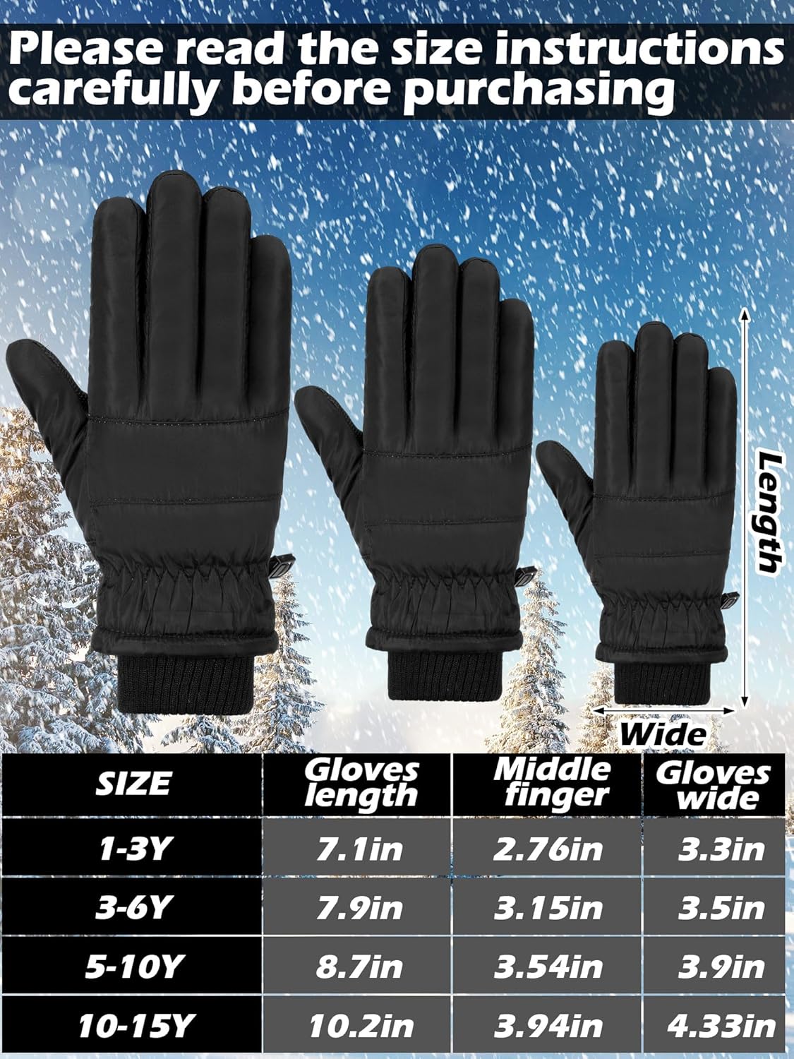 Boao Kids Winter Ski Gloves Waterproof Warm Snow Mittens Full Finger Gloves for Toddlers Infants - Image 3