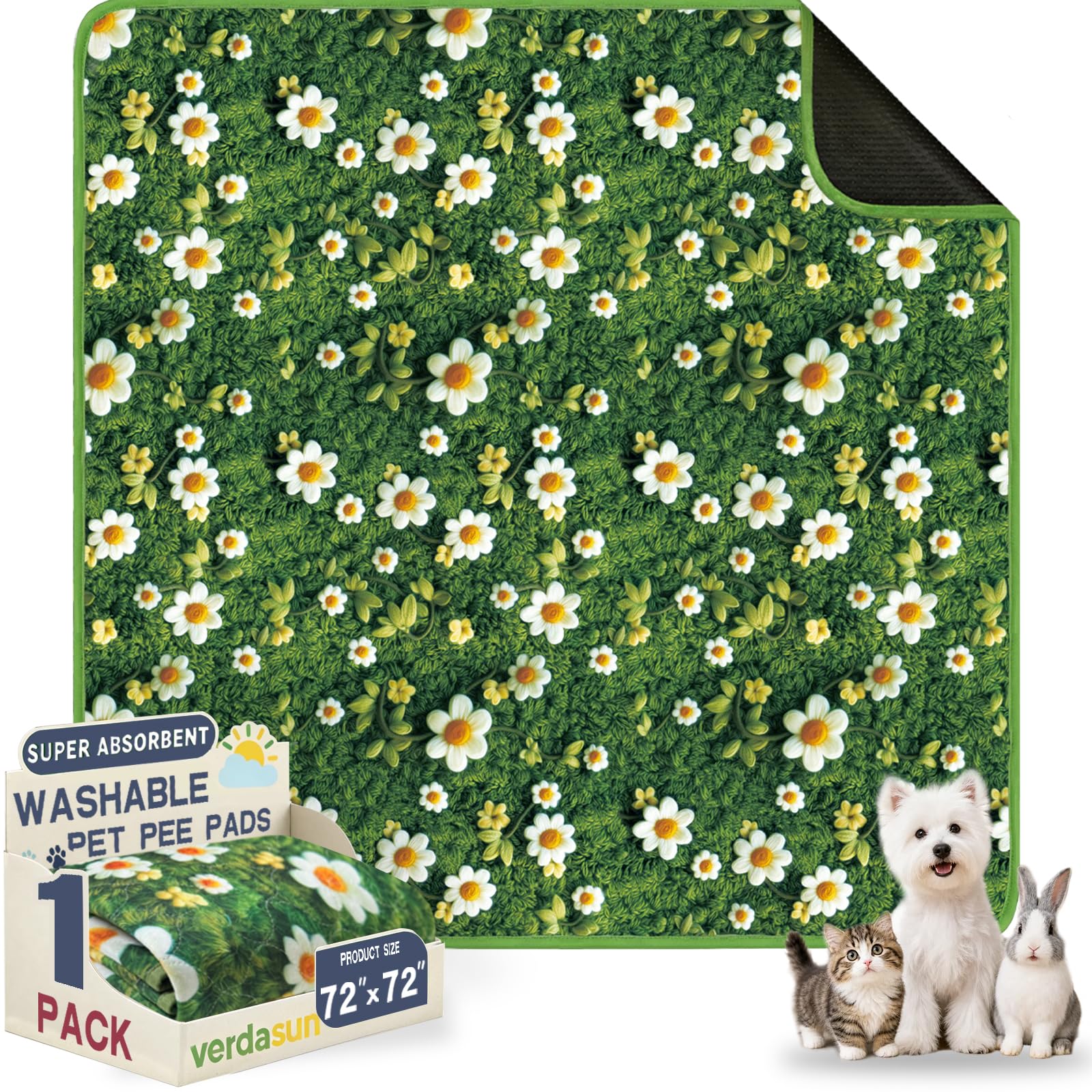 Washable Pee Pads for Dogs, Reusable Puppy Potty Training Pads, Ultra-Absorbent Thick Waterproof Leak-Proof Non-Slip Pads &amp; Mat for Crate, Playpen, Floor, Whelping &amp; Housebreaking , 1 Pack 72"x72"