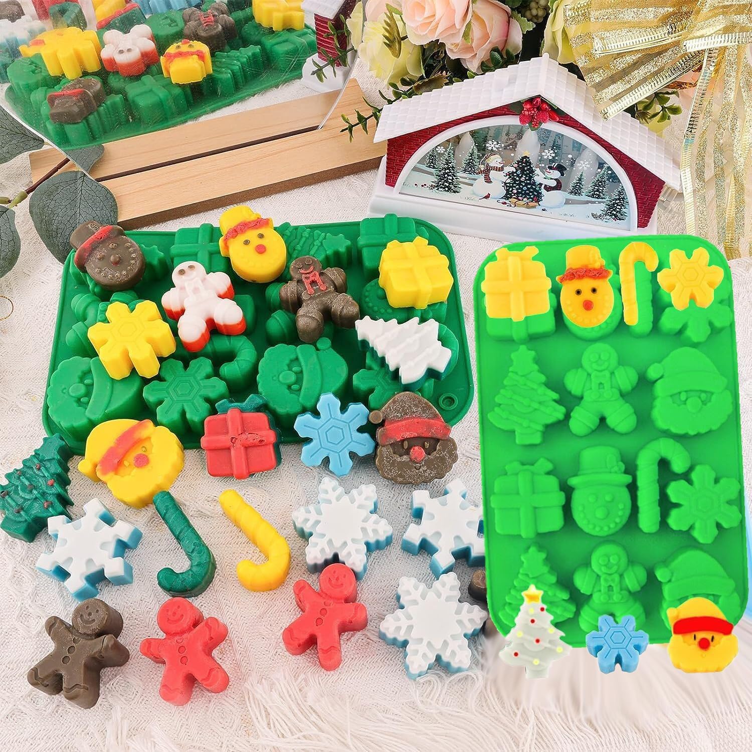 Stampi Muffin Silicone Natalizi - 2 Pezzi 6 Cavità Con Babbo Natale E