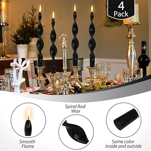 Miniatura 2 de Twirl - Velas cónicas negras  Vela flexible de 10 pulgadas, velas largas cónicas trenzadas para decoración del hogar, bodas, regalos (17D4PC-negro)